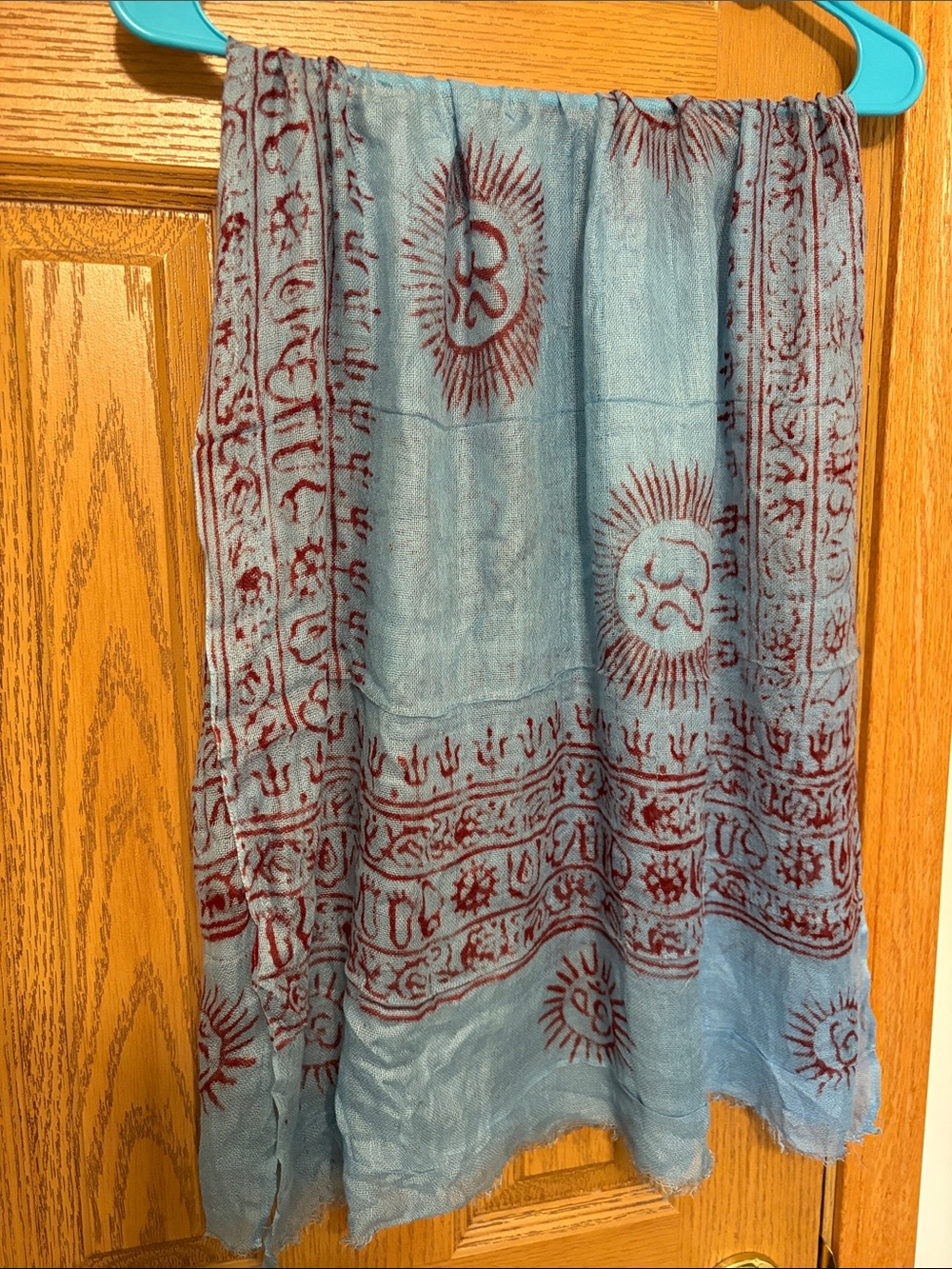 Lt Blue & Maroon Sun Motif as Scarf Wrap